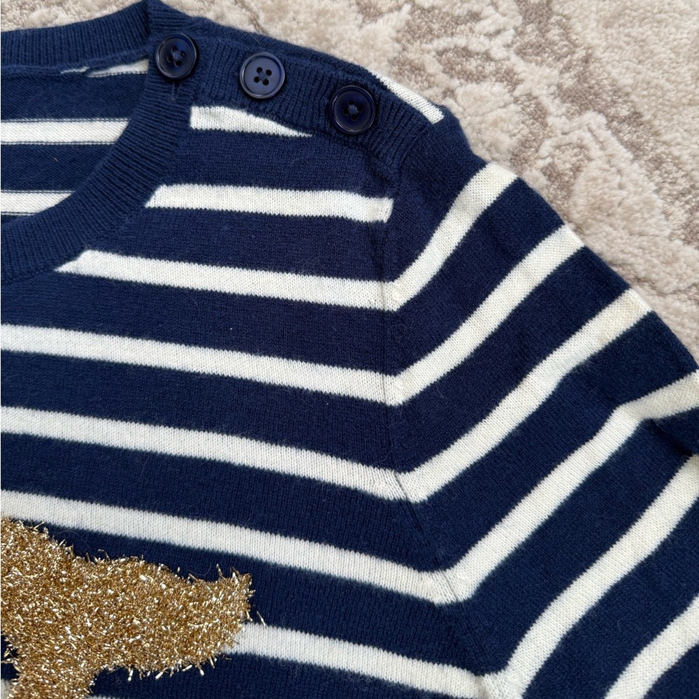 Talbots EUC Striped Metallic Whale Knit Pullover Sweater Navy White Gold M - Picture 12 of 12